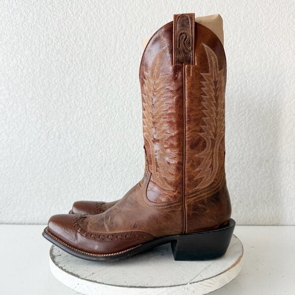 Rod Patrick Mens Cowboy Boots 10.5B Brown Calf Western Leather Soles Blunt Toe - Picture 4 of 14